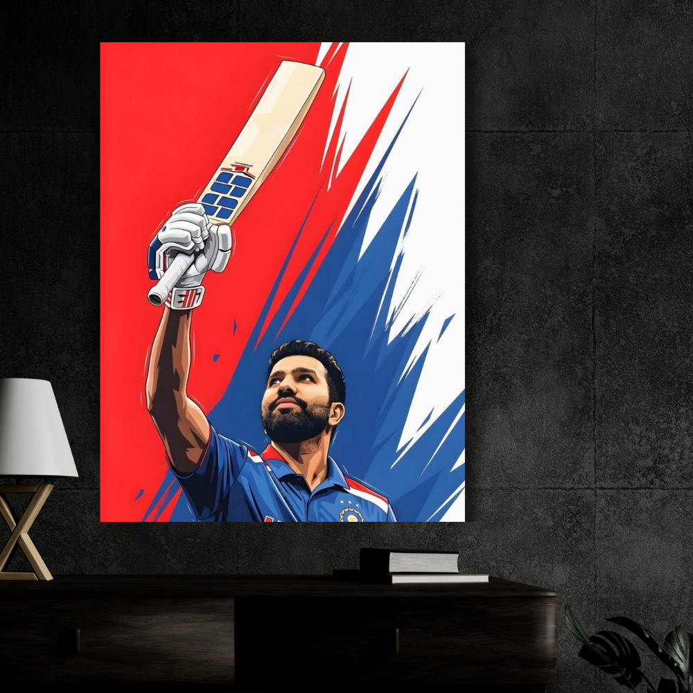 Rohit Sharma Hitman Cricket Wall Poster | Premium Glossy Indian Cricket Wall Art for Bedroom & Office | High Quality Print