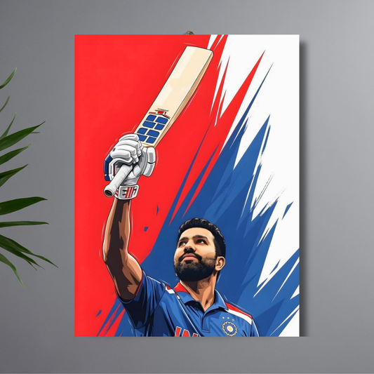 Rohit Sharma Hitman Cricket Wall Poster | Premium Glossy Indian Cricket Wall Art for Bedroom & Office | High Quality Print