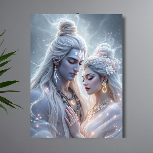 Lord Shiva & Goddess Parvati Wall Poster | Premium Glossy Divine Couple Wall Art for Home & Pooja Room | High Quality Print