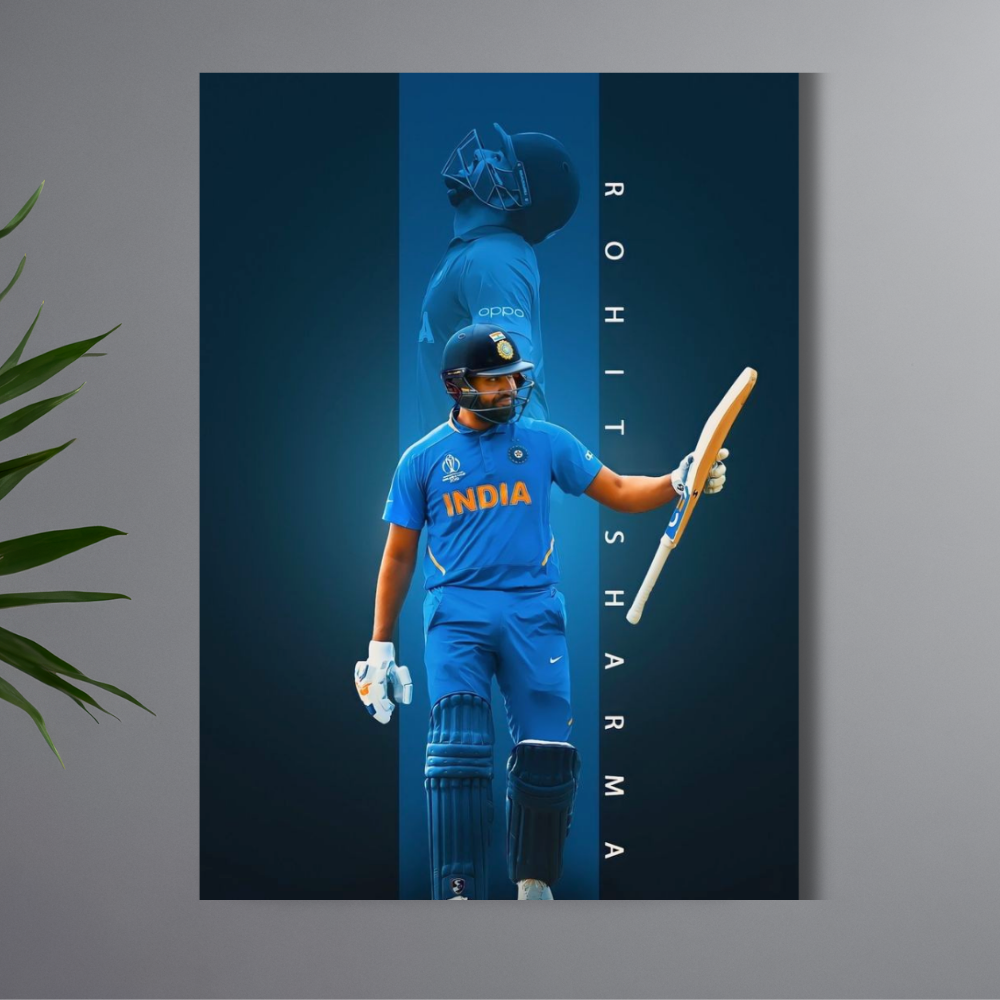 Rohit Sharma Hitman Cricket Wall Poster | Premium Glossy Indian Cricket Wall Art for Bedroom & Office | High Quality Print