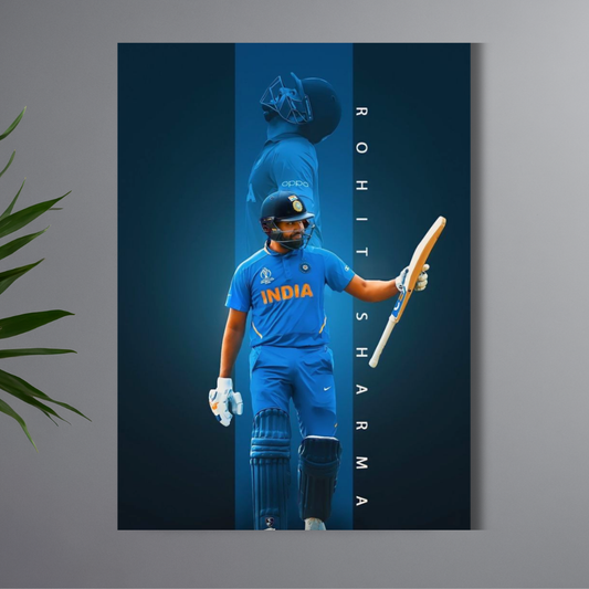 Rohit Sharma Hitman Cricket Wall Poster | Premium Glossy Indian Cricket Wall Art for Bedroom & Office | High Quality Print