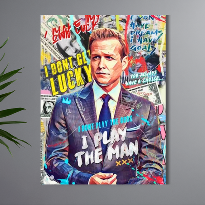 Harvey Specter Quote Wall Poster | “I Don’t Play the Odds, I Play the Man” Motivational Pop Art | Modern Office & Bedroom Wall Decor | Premium Glossy Poster