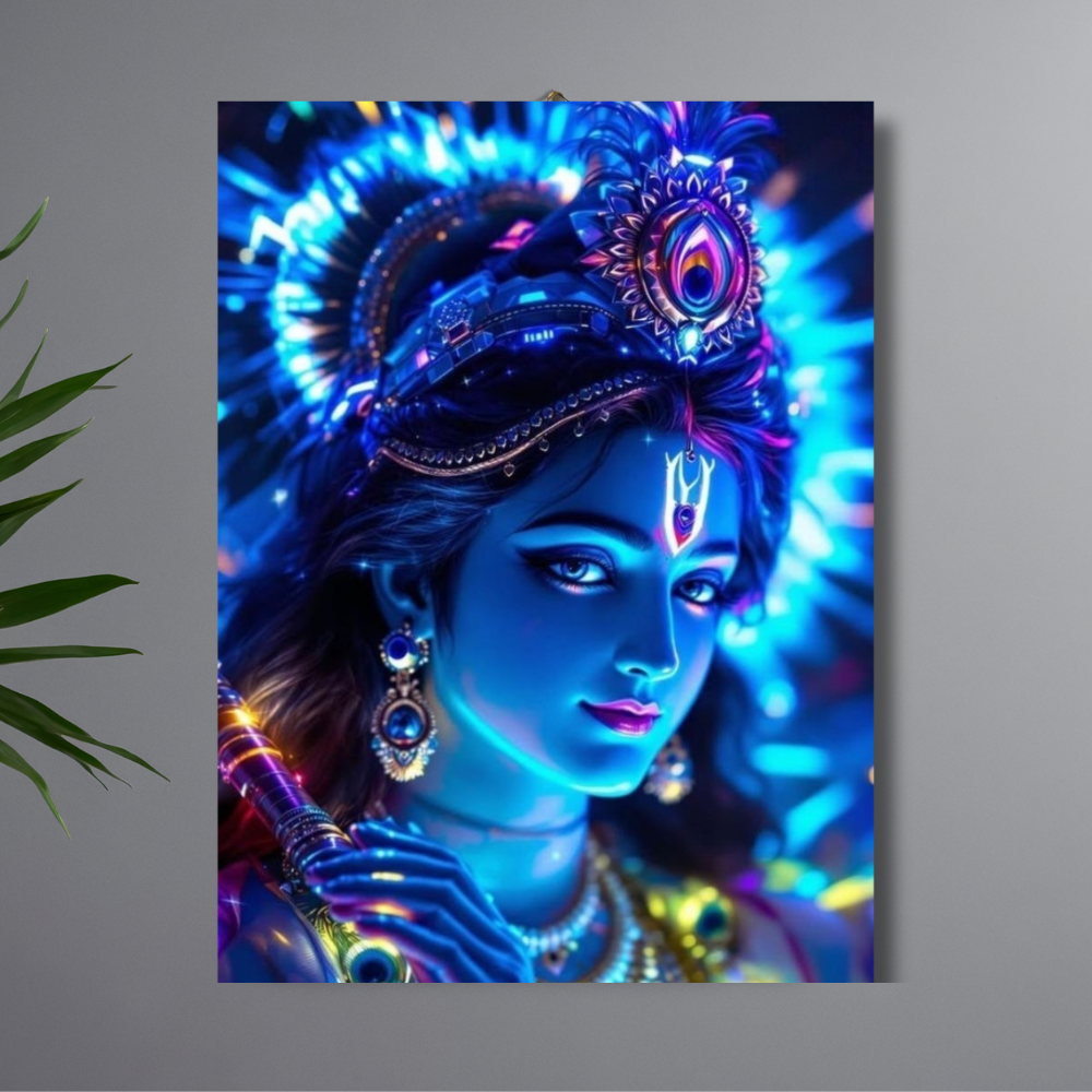 Lord Krishna Wall Poster | Premium Glossy Spiritual Wall Art for Home, Pooja Room & Office | High Quality Print