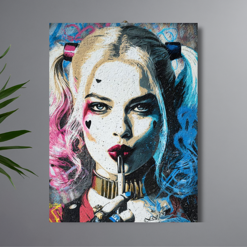Harley Quinn Inspired Pop Art Wall Poster | Bold Street Style Comic Portrait Print | Modern Glossy Wall Decor for Bedroom, Living Room, Office & Studio