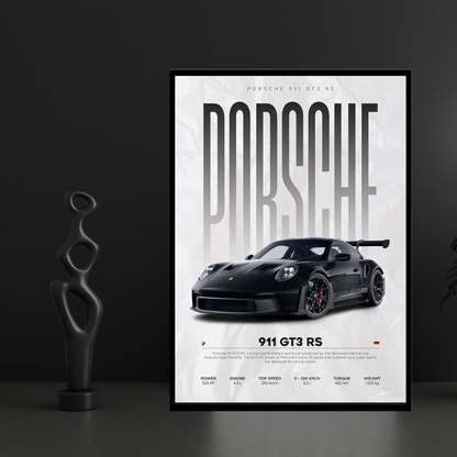 P0RSCHE 911 GT3 RS Inspired 2D Wall Art Frame – A4 Premium High-Gloss Sports Car Poster | Luxury Performance Car Décor for Home, Office & Studio