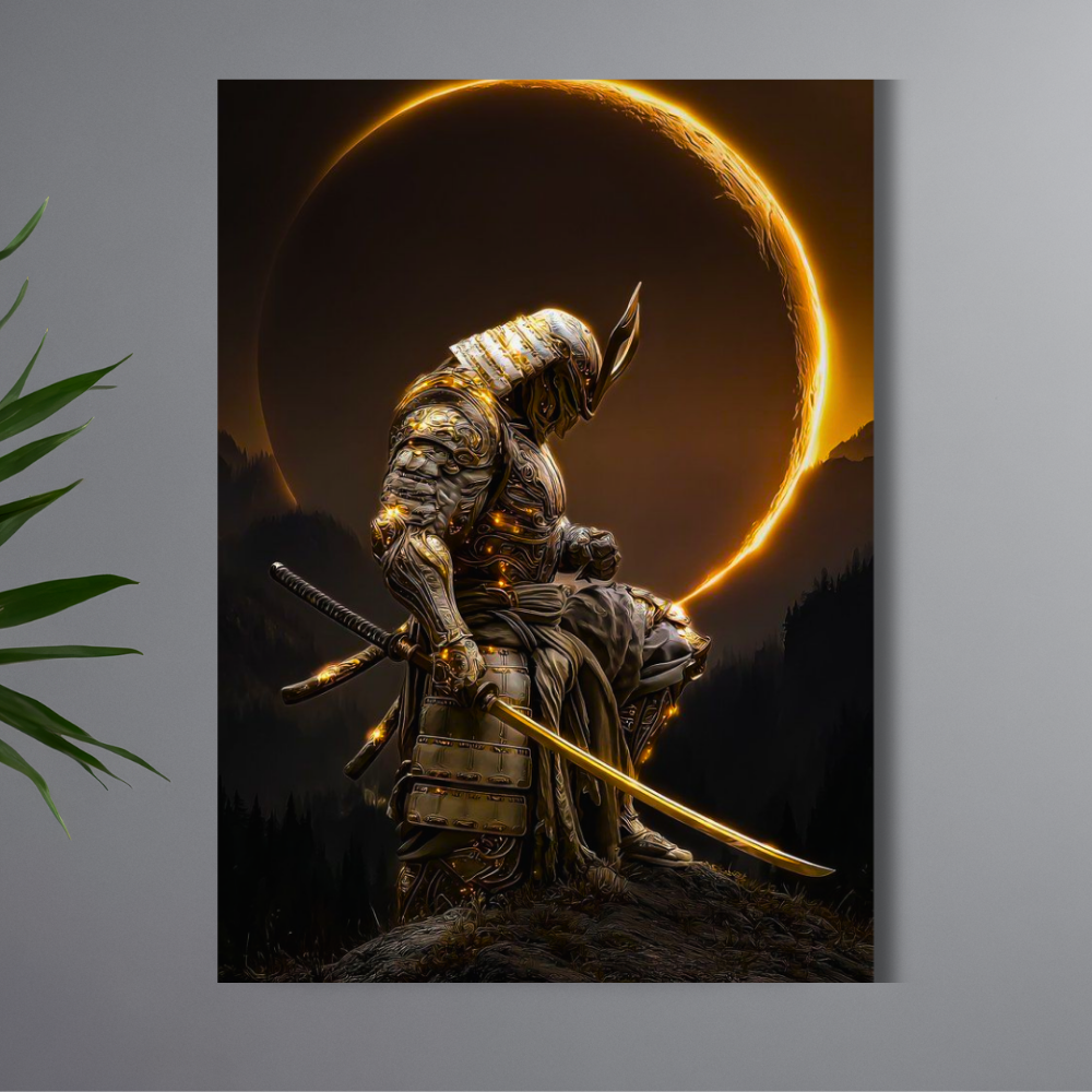 Golden Samurai Warrior Poster | Japanese Samurai Wall Art | Dark Fantasy Warrior Poster for Bedroom, Gaming Room & Office | Premium Glossy Print