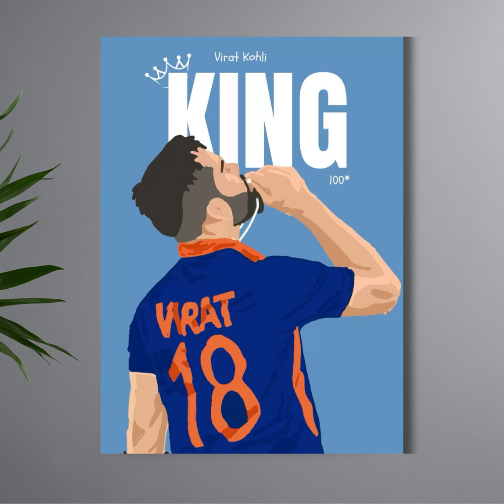 Virat Kohli King 18 Cricket Wall Poster | Premium Glossy Sports Poster for Bedroom, Living Room & Office | High Quality Print