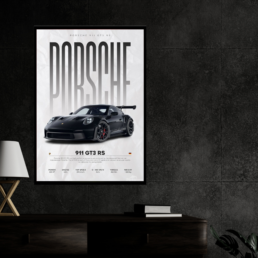P0RSCHE 911 GT3 RS Inspired 2D Wall Art Frame – A4 Premium High-Gloss Sports Car Poster | Luxury Performance Car Décor for Home, Office & Studio