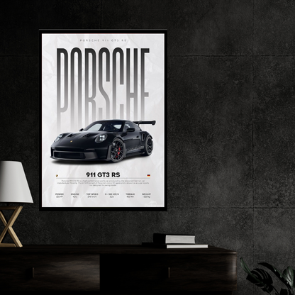 P0RSCHE 911 GT3 RS Inspired 2D Wall Art Frame – A4 Premium High-Gloss Sports Car Poster | Luxury Performance Car Décor for Home, Office & Studio