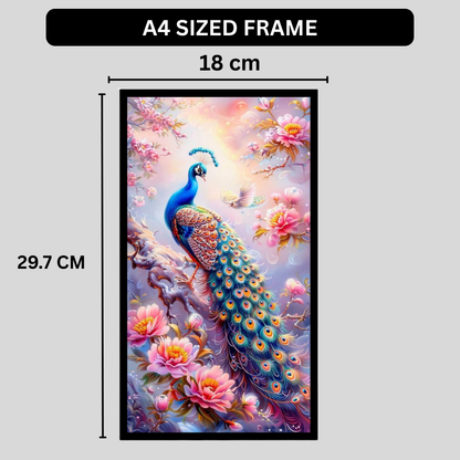 Elegant Peacock Floral Wall Art A4 Premium 2D Glossy Frame – HD Bird & Blossom Nature Poster | Luxury Decorative Artwork for Living Room, Bedroom, Office & Home Décor