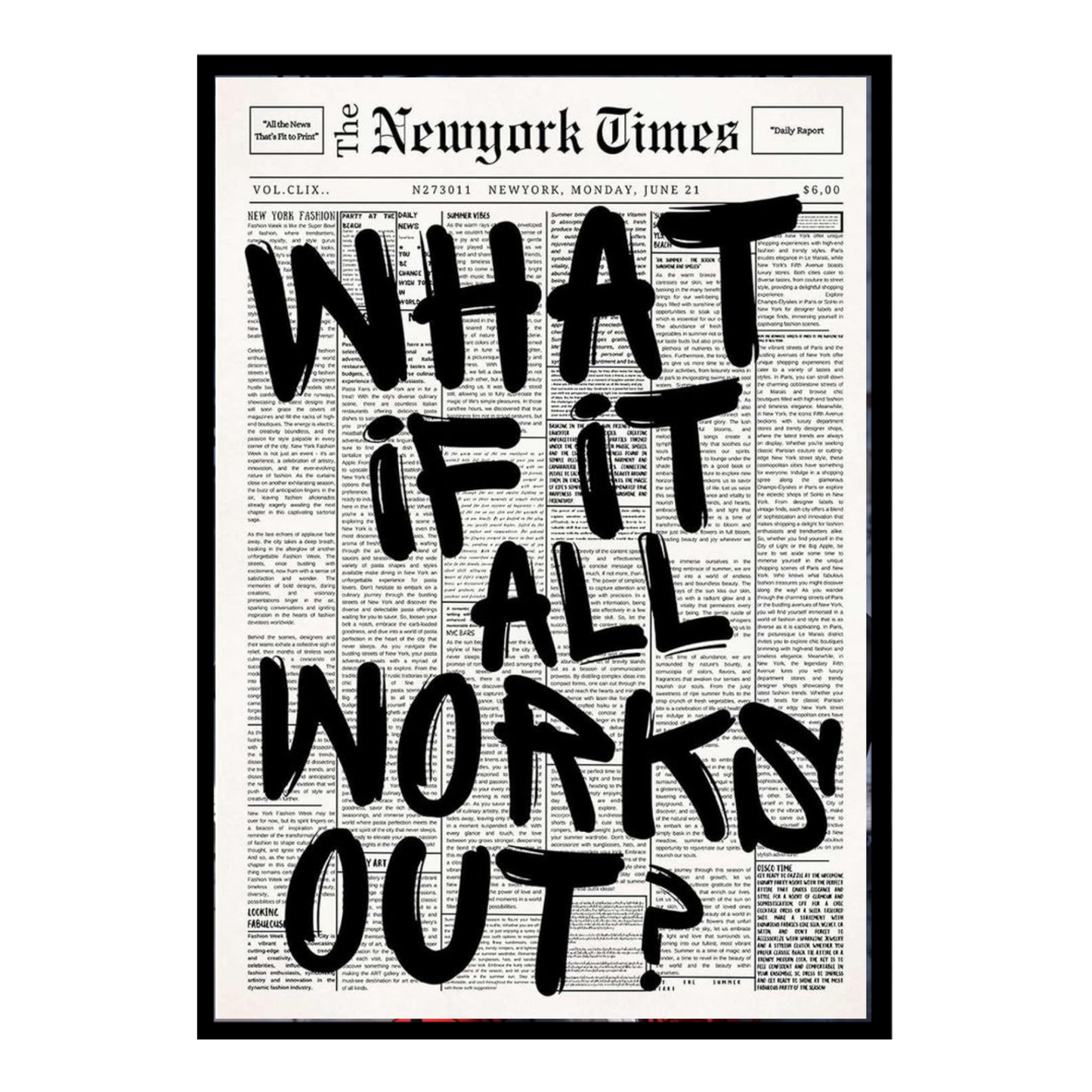 “What If It All Works Out?” Motivational Wall Frame | Bold Typography Newspaper Style Art | Premium Black & White Inspirational Wall Decor for Home & Office