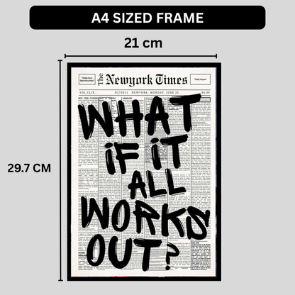 “What If It All Works Out?” Motivational Wall Frame | Bold Typography Newspaper Style Art | Premium Black & White Inspirational Wall Decor for Home & Office