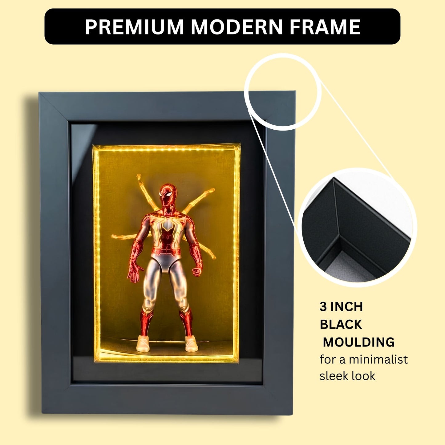 Marvel Spider-Man Shadow Box Frame with LED Light | Premium 3D Spider-Man Action Figure Display Case | Collectible Superhero Shadow Box Frame | Wall Mounted & Tabletop Display | Gift for Marvel Fans