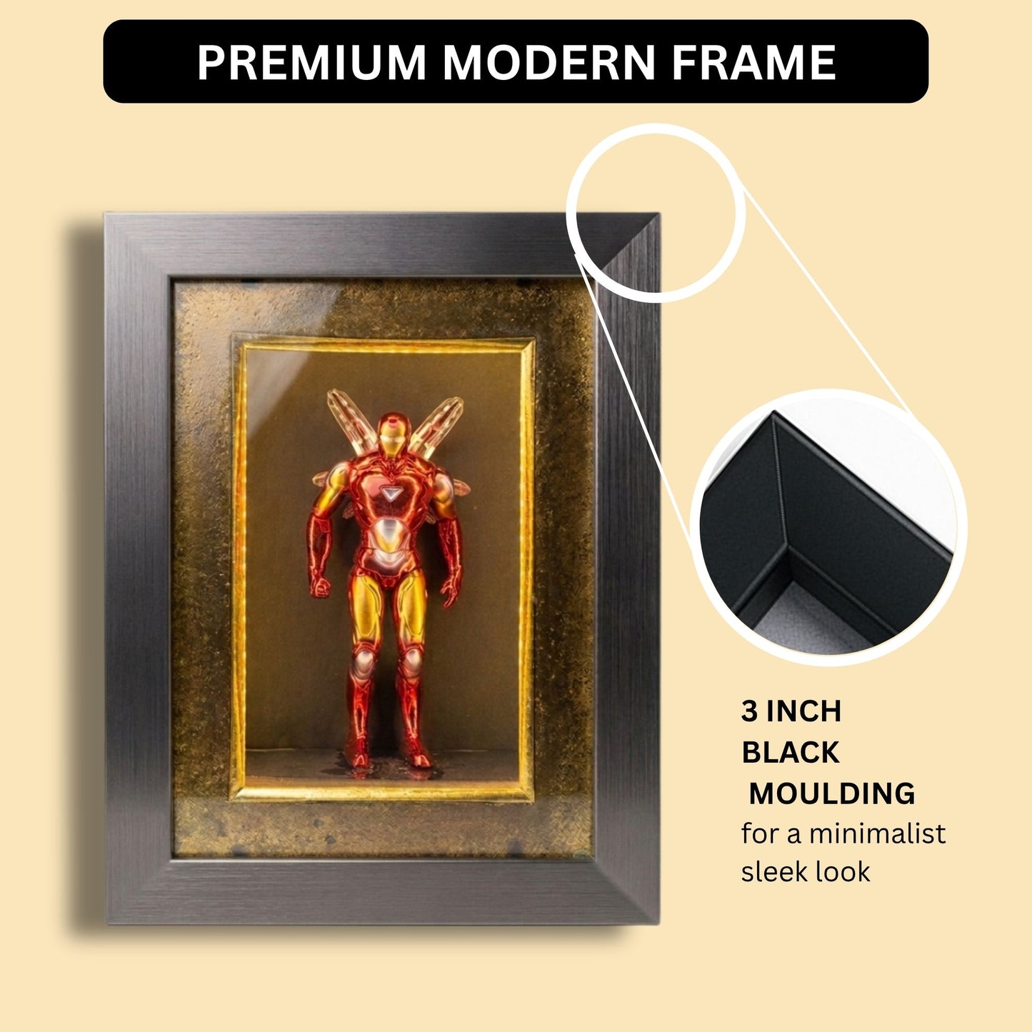 Marvel Iron Man LED Shadow Box Frame | Premium 3D Iron Man Action Figure Display Case | Superhero Collectible Shadow Box with LED Light | Wall Mounted & Tabletop Display | Gift for Marvel Fans