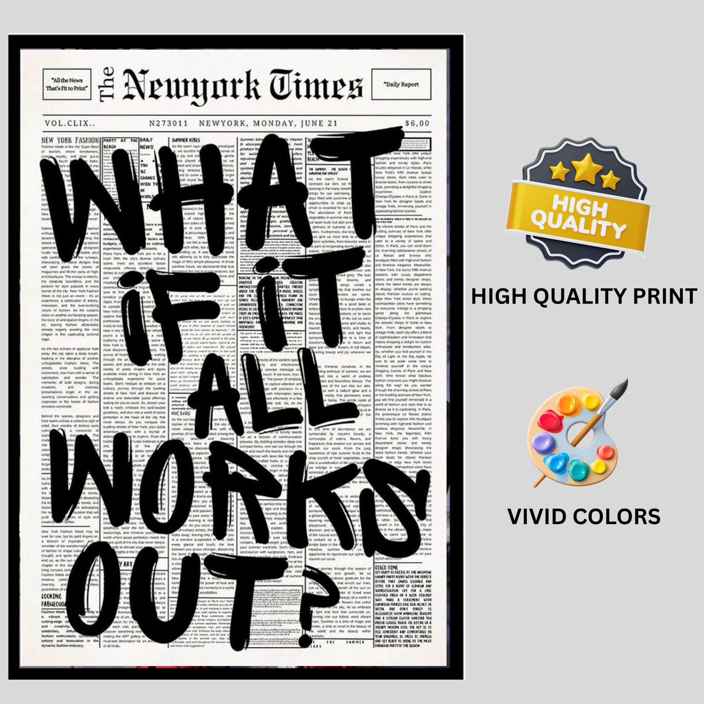 “What If It All Works Out?” Motivational Wall Frame | Bold Typography Newspaper Style Art | Premium Black & White Inspirational Wall Decor for Home & Office