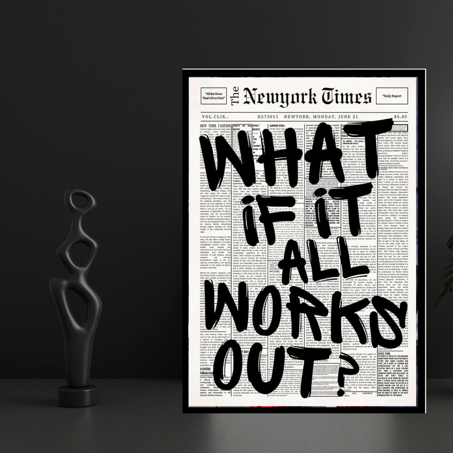 “What If It All Works Out?” Motivational Wall Frame | Bold Typography Newspaper Style Art | Premium Black & White Inspirational Wall Decor for Home & Office
