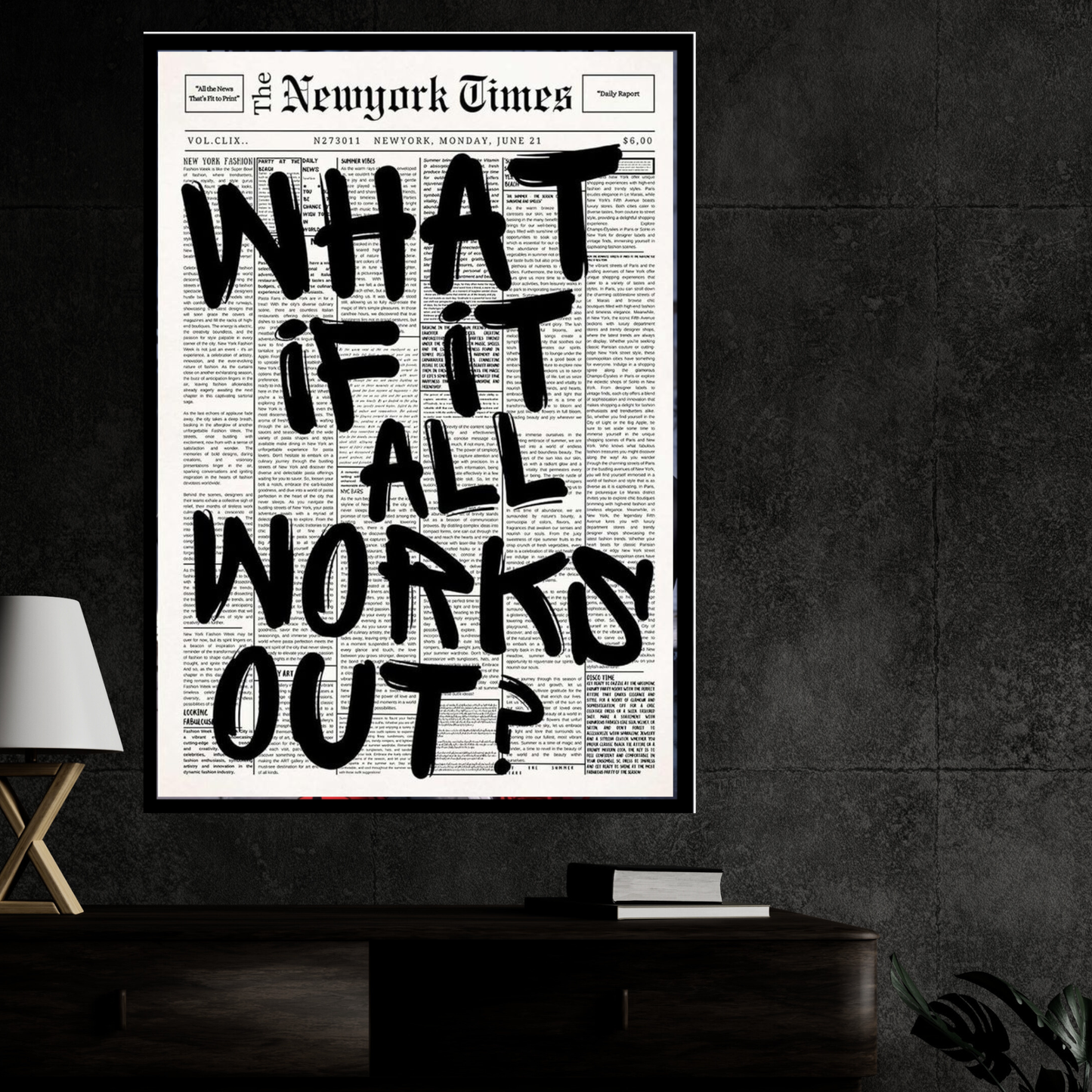 “What If It All Works Out?” Motivational Wall Frame | Bold Typography Newspaper Style Art | Premium Black & White Inspirational Wall Decor for Home & Office
