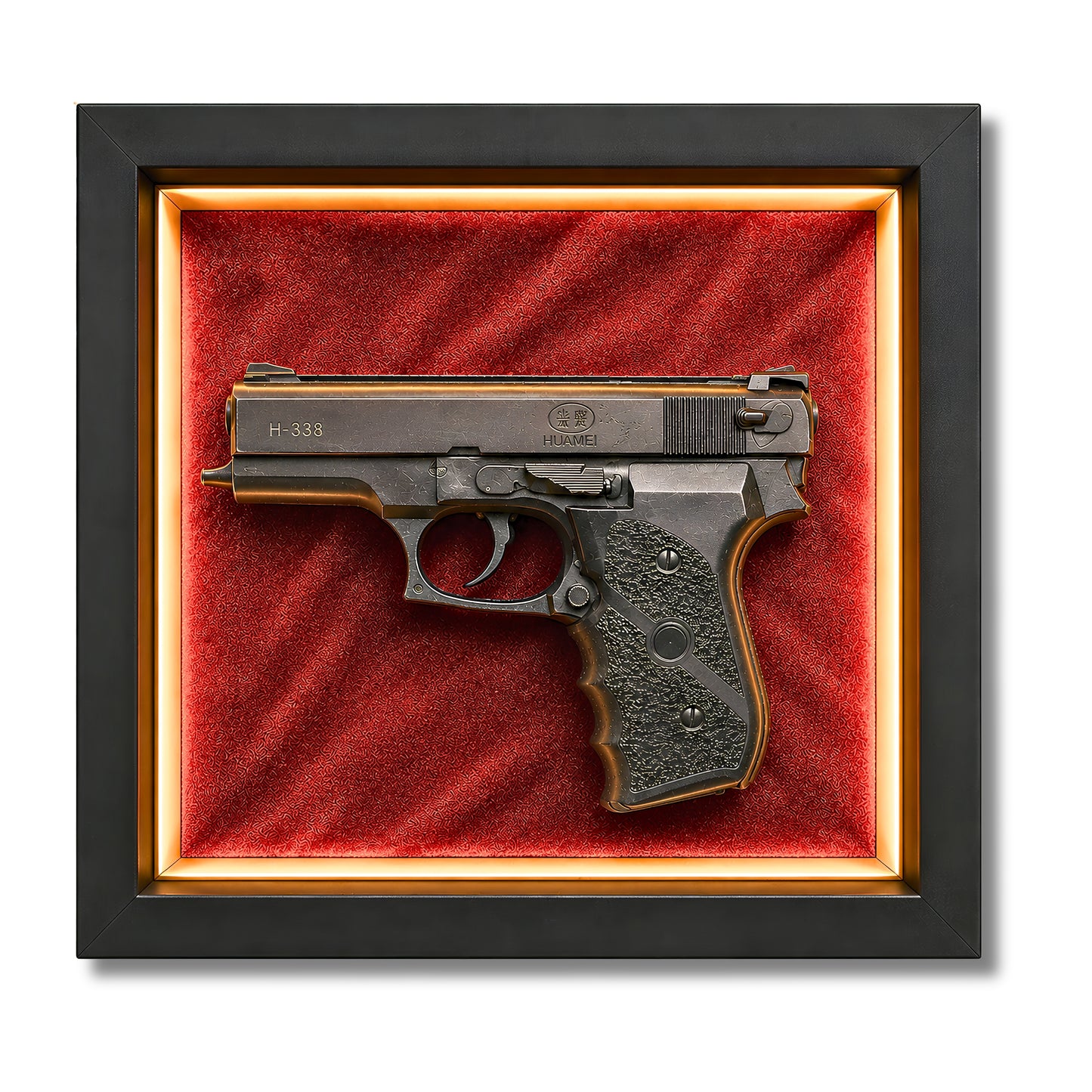 Premium Pistol Shadow Box Frame for Wall Decor | 3D Gun Wall Art with LED Effect | 25 x 20 cm