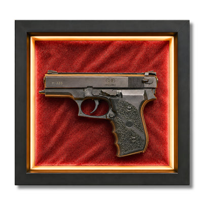 Premium Pistol Shadow Box Frame for Wall Decor | 3D Gun Wall Art with LED Effect | 25 x 20 cm