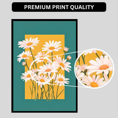 Luxury Minimal Daisy Flower Wall Art| Aesthetic Floral Poster Frame for Living Room, Bedroom & Office | Modern Botanical Wall Decor | Cute Flower Home Décor Gift