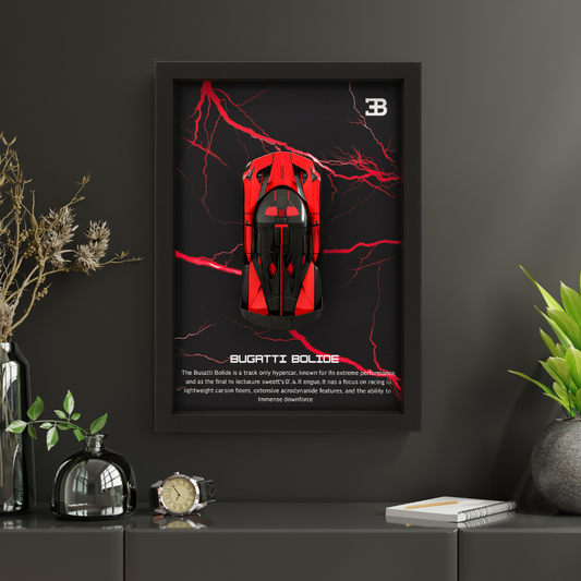 Premium Bugatti Bolide 3D Car Frame – Luxury 1:32 Scale Diecast Wall Art for Collectors & Supercar Enthusiasts | Modern Decorative Car Frame