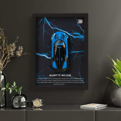 Premium Bugatti Bolide 3D Car Frame – Luxury 1:32 Scale Diecast Wall Art for Collectors & Supercar Enthusiasts | Modern Decorative Car Frame