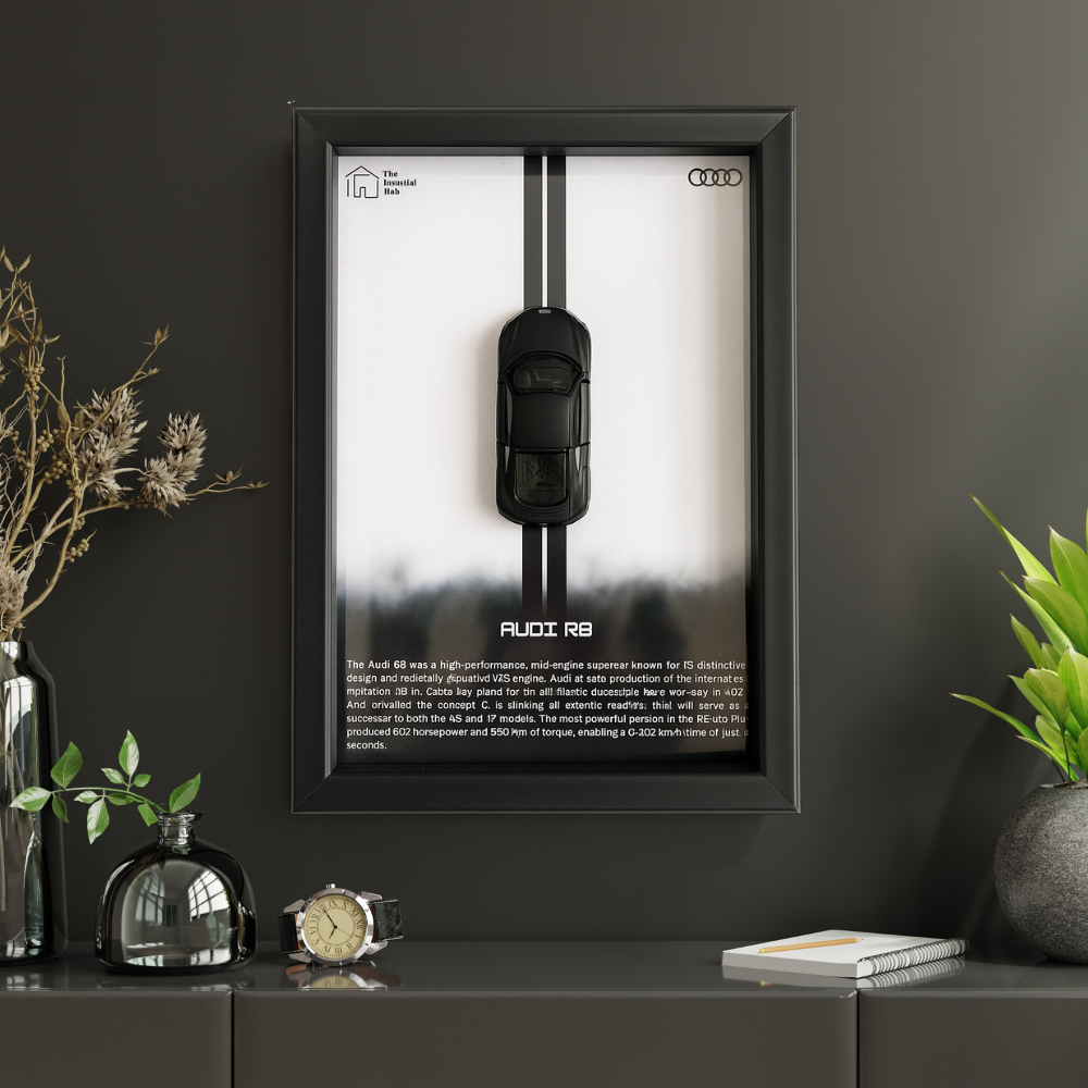 Majorette Black Edition Audi R8 Premium 3D Car Frame – Luxury Diecast Wall Art for Collectors & Car Enthusiasts (1:64 Scale)