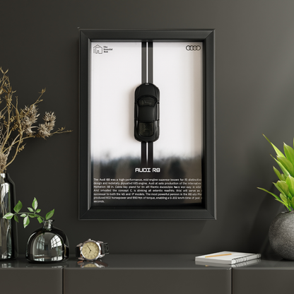 Majorette Black Edition Audi R8 Premium 3D Car Frame – Luxury Diecast Wall Art for Collectors & Car Enthusiasts (1:64 Scale)