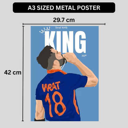 Premium Aluminium Glossy Frame | Virat Kohli KING Poster for Wall | Metal Poster for Room Decor | Cricket Wall Art for Bedroom, Office & Home Decor | Ultra HD Print