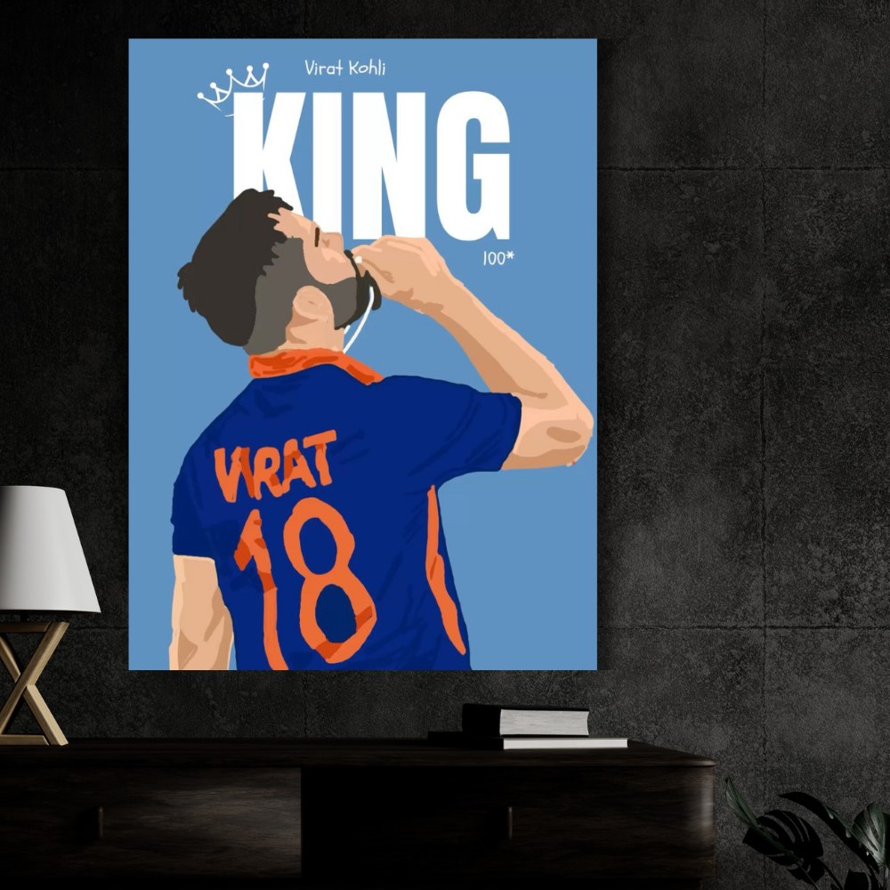 Premium Aluminium Glossy Frame | Virat Kohli KING Poster for Wall | Metal Poster for Room Decor | Cricket Wall Art for Bedroom, Office & Home Decor | Ultra HD Print