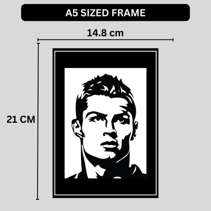 RONALDO Football Icon Silhouette 2D Framed Wall Art Poster | HD Gloss Finish Black & White Portrait | Legendary Sports Motivation Frame for Home, Office & Gym Décor