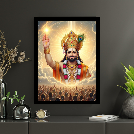 Khatu Shyam Ji Golden Frame Wall Art | HD Gloss Finish Devotional Portrait | Premium Hindu Religious Photo Frame for Home, Mandir & Office Decor