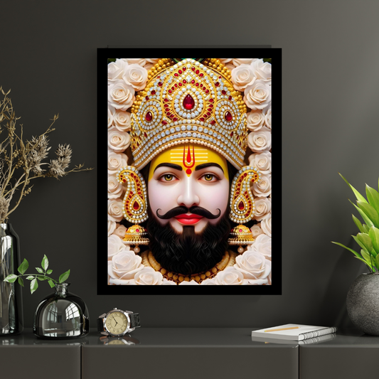 Khatu Shyam Ji Golden Frame Wall Art | HD Gloss Finish Devotional Portrait | Premium Hindu Religious Photo Frame for Home Mandir, Pooja Room & Office