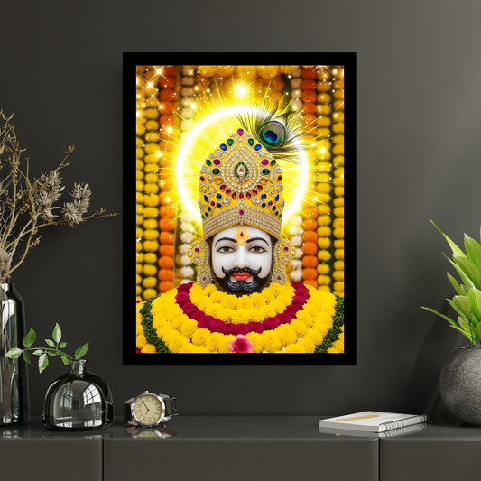 Shri Khatu Shyam Ji Golden Crown Wall Frame | HD Gloss Finish Devotional Photo | Premium Hindu Religious Wall Art for Home Mandir, Pooja Room & Office