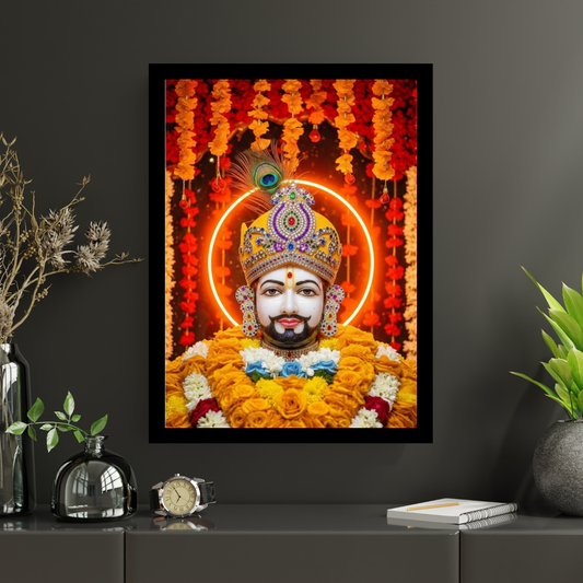 Shri Khatu Shyam Ji Golden Mukut Wall Frame | HD Gloss Finish Devotional Photo | Premium Hindu Religious Wall Art for Home Mandir, Pooja Room & Office