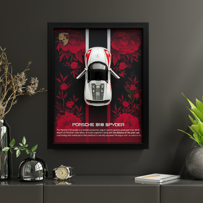 Premium Porsche 918 Spyder 3D Car Frame – Luxury Diecast Wall Art for Collectors & Supercar Enthusiasts (1:32 Scale)