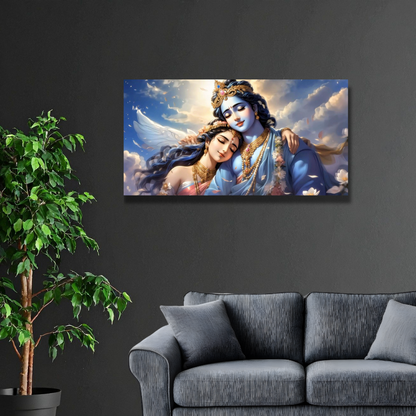 Premium Glossy Aluminium Metal Poster – Divine Radha Krishna Artwork | HD Printed Hindu Spiritual Wall Decor for Home, Temple, Living Room & Bedroom | Waterproof, Fade-Proof Religious Wall Frame