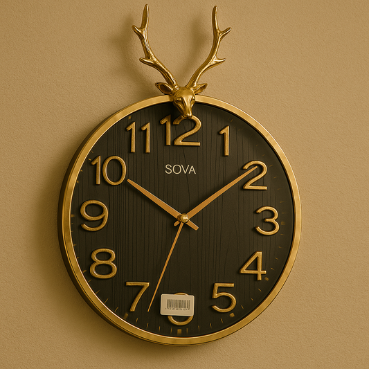 Luxury Antler Wall Clock – Black & Gold Designer Deer Head Timepiece for Home Décor