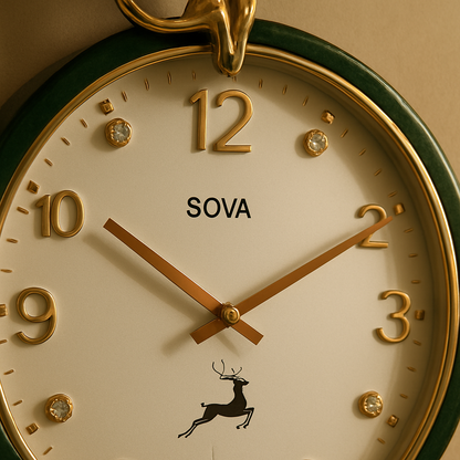 Luxury Antler Wall Clock with Golden Deer Figurine