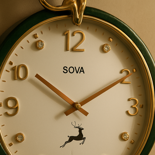 Luxury Antler Wall Clock with Golden Deer Figurine