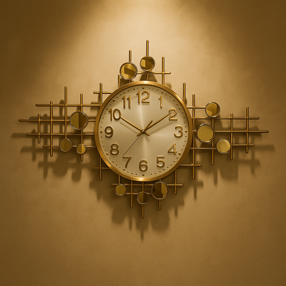 Extra-Large Designer Wall Clock – Modern Gold Geometric Metal Art Clock for Living Room, Hallway & Office