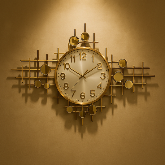 Extra-Large Designer Wall Clock – Modern Gold Geometric Metal Art Clock for Living Room, Hallway & Office