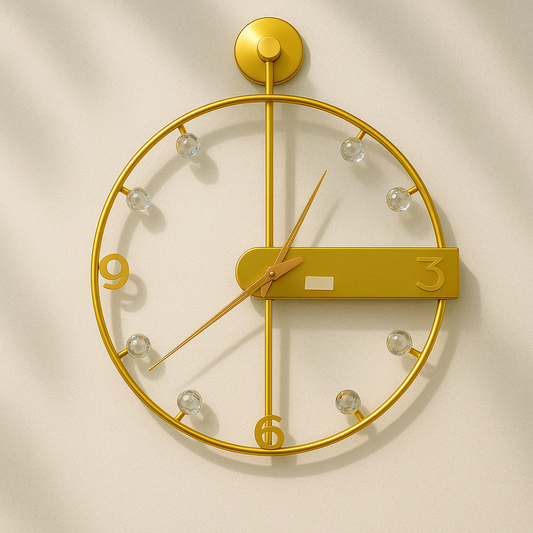 Minimalist Gold Wall Clock – Modern Open-Frame Crystal Accent Clock for Living Room, Office & Bedroom