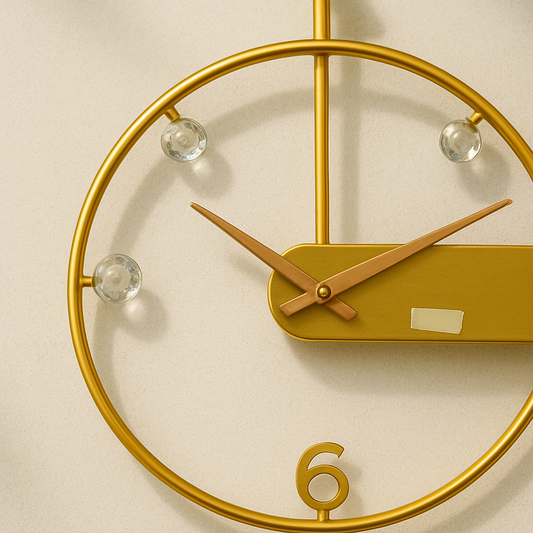 Minimalist Gold Wall Clock – Modern Open-Frame Crystal Accent Clock for Living Room, Office & Bedroom