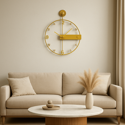 Minimalist Gold Wall Clock – Modern Open-Frame Crystal Accent Clock for Living Room, Office & Bedroom