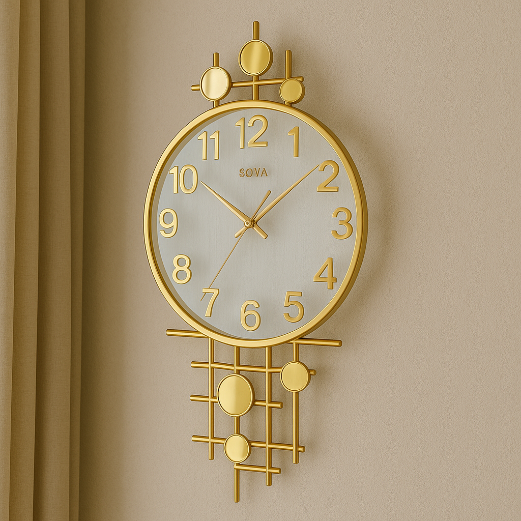 Modern Luxury Gold Wall Clock – Geometric Art-Inspired Designer Timepiece for Home & Office Décor