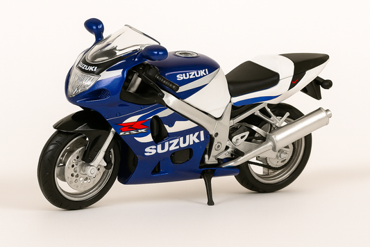 Bburago Suzuki GSX-R750 1:18 Scale Diecast Bike Model – Premium Superbike Collectible | Metal Toy Motorcycle for Display, Gifting & Collectors (Blue/White)