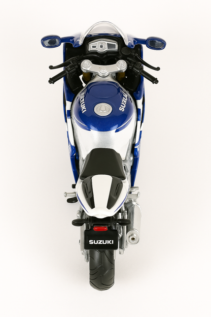Bburago Suzuki GSX-R750 1:18 Scale Diecast Bike Model – Premium Superbike Collectible | Metal Toy Motorcycle for Display, Gifting & Collectors (Blue/White)