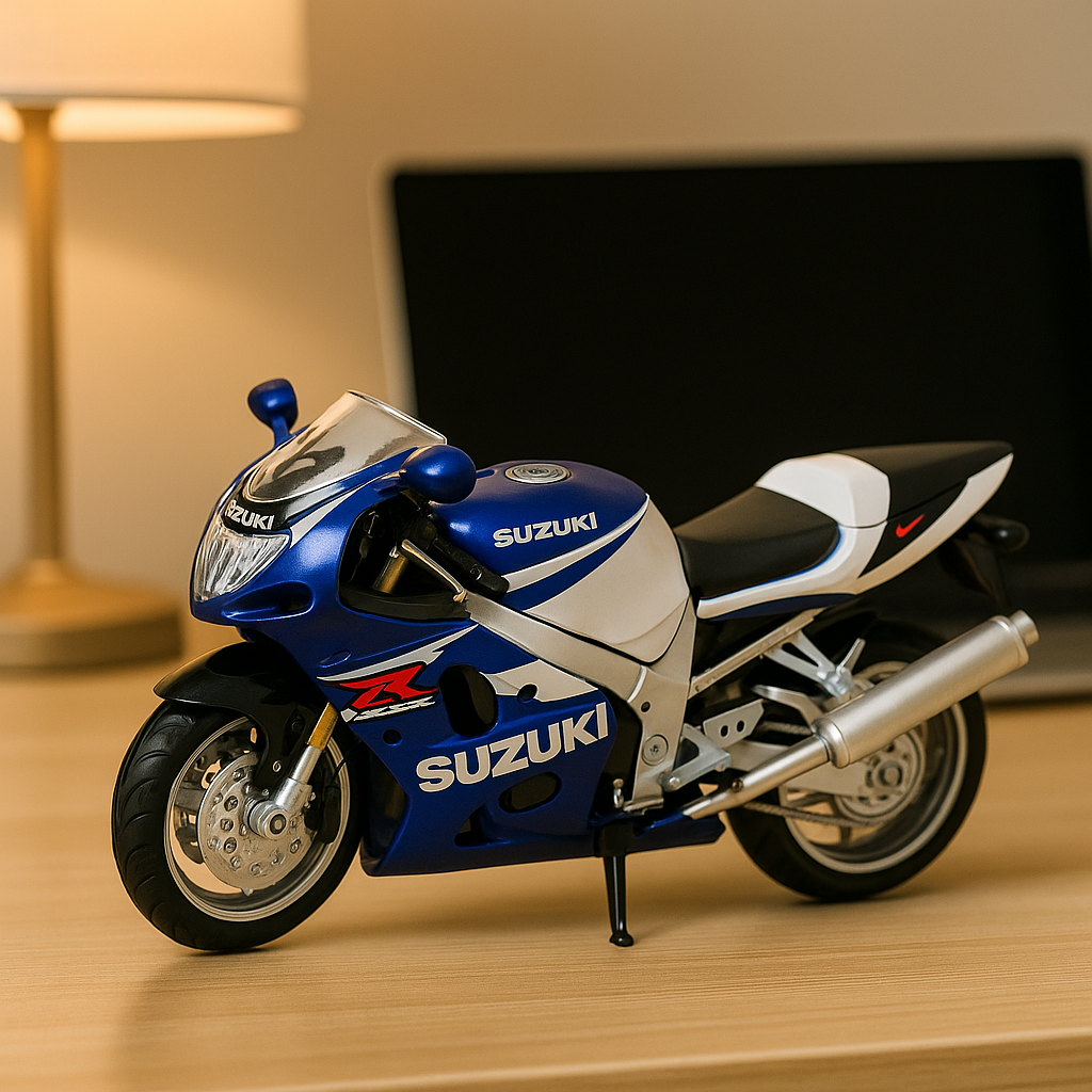 Bburago Suzuki GSX-R750 1:18 Scale Diecast Bike Model – Premium Superbike Collectible | Metal Toy Motorcycle for Display, Gifting & Collectors (Blue/White)