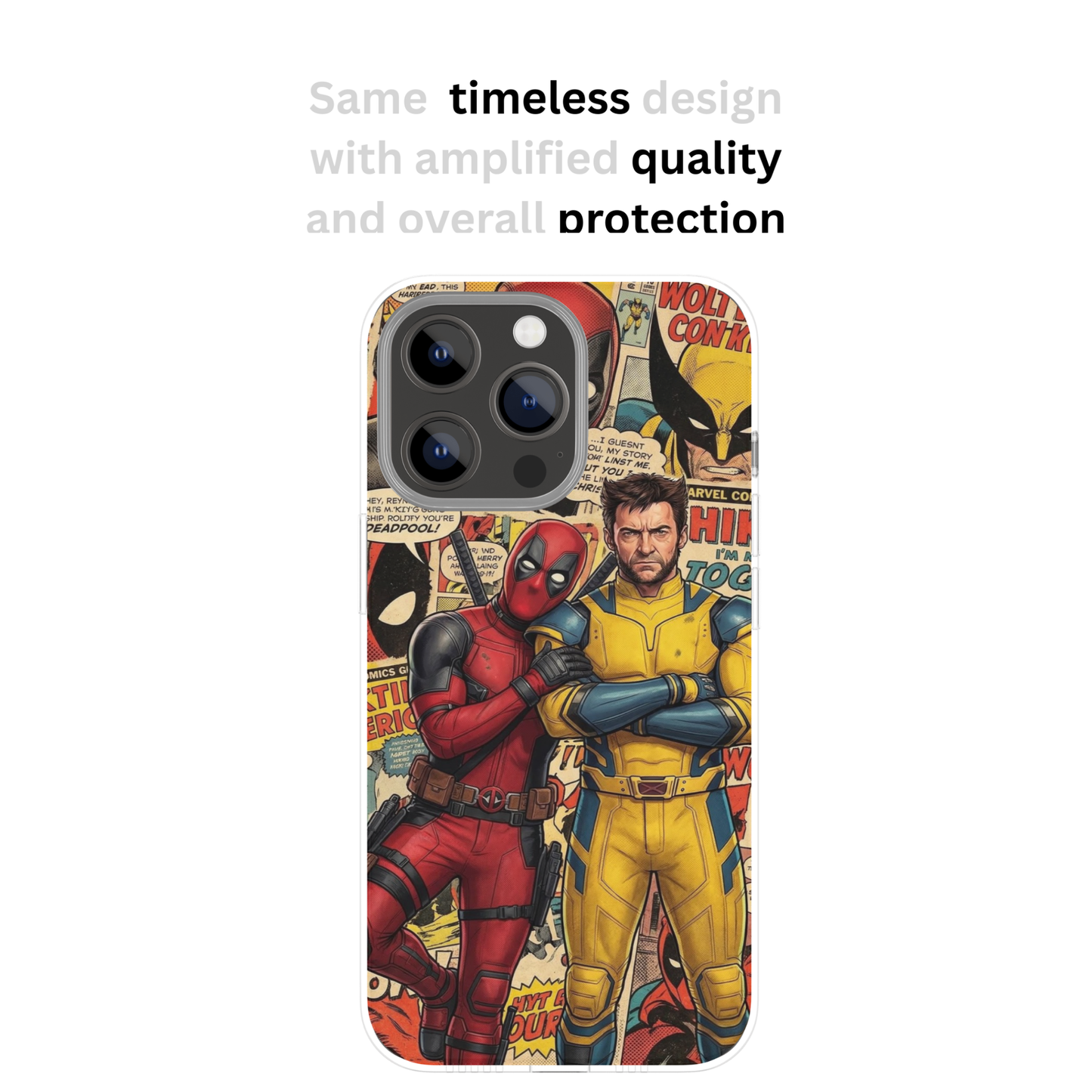 Premium Metal Mobile Back Cover – Deadpool & Wolverine Comic Art Design | High-Gloss Finish | Slim Easy Fit | Scratch & Impact Resistant Luxury Case